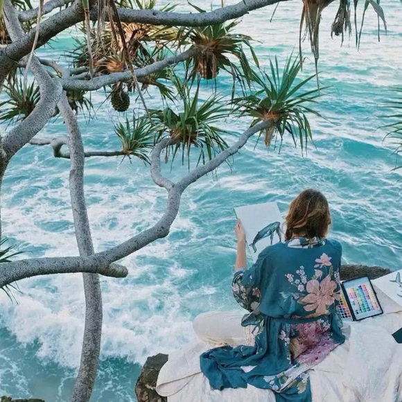 Bohemian kimono peacock cardigan pocket top blue - Picture 11 of 11